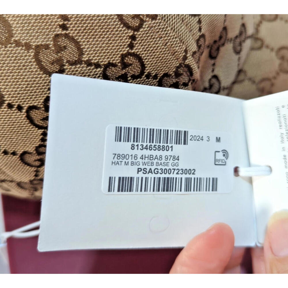 NWT! GUCCI Original GG Beige & Ebony canvas baseball hat with Web Stripe Size M - Picture 7 of 16